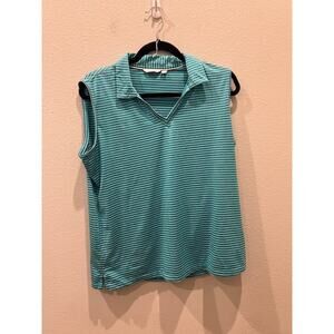Lady Hagen Essentials Sleeveless Teal w/ White Stripes Golf Shirt Woman Size XL
